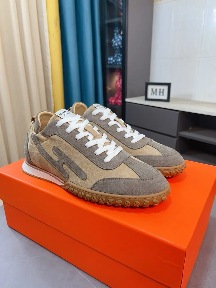 Men's shoes 💰480🌸🌸[HERMES] Hermès sneakers, the upper is made of calfskin and suede, imported materials, full of texture, the lightweight sole is decorated with contrasting patterns, creating a versatile fashion style. Size: 38-44, 45 customized